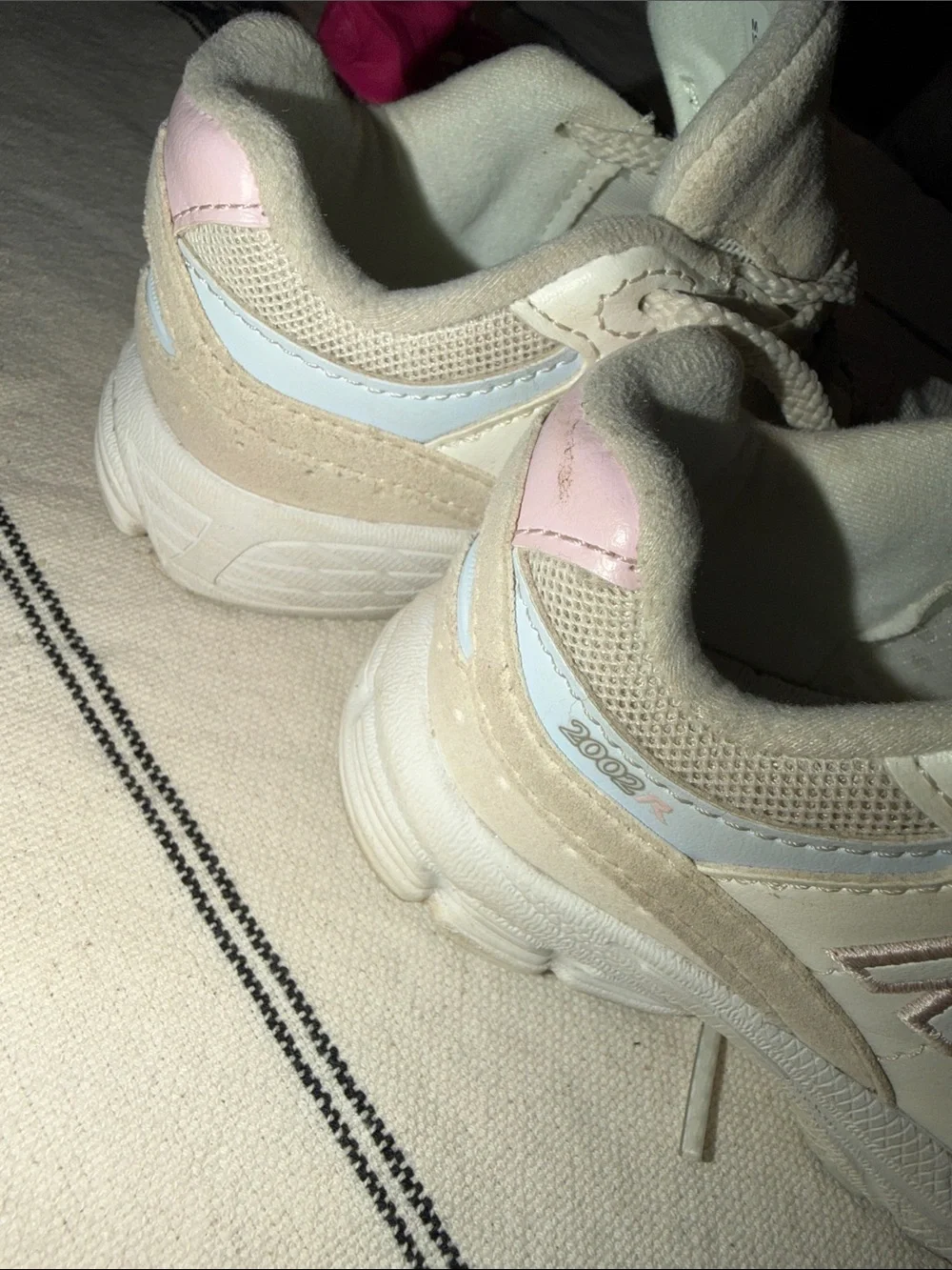 New Balance Kids Cream Sneakers with Pastel Pink & Light Blue Accents